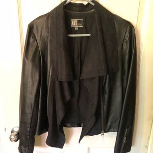 Draped faux leather/jacket with faux suede accents